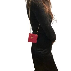 CHANEL Red Quilted Crossbody Bag with Gold Chain